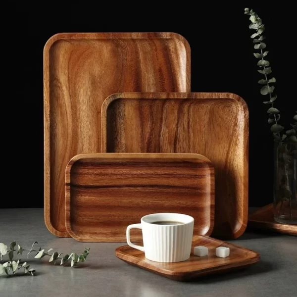 Japanese Wooden Tray, Acacia Rectangular Solid Wood Dining Plate, Kitchen Accessories, Coffee, Dessert, Tea Storage Tray - Image 2