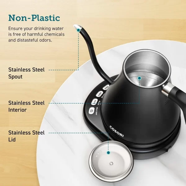 Electric Gooseneck Kettle with 5 Temperature Control Presets, Pour Over Kettle for Coffee & Tea, Hot Water Boiler, 100% S - Image 6