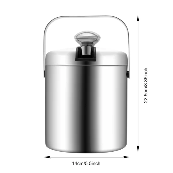 1.3L/4.9 Gal Ice Bucket W/ Lid and Tongs 304 Double Wall Stainless Steel Ice Containerwith Built-in Ice Tong and Strainer - Image 7