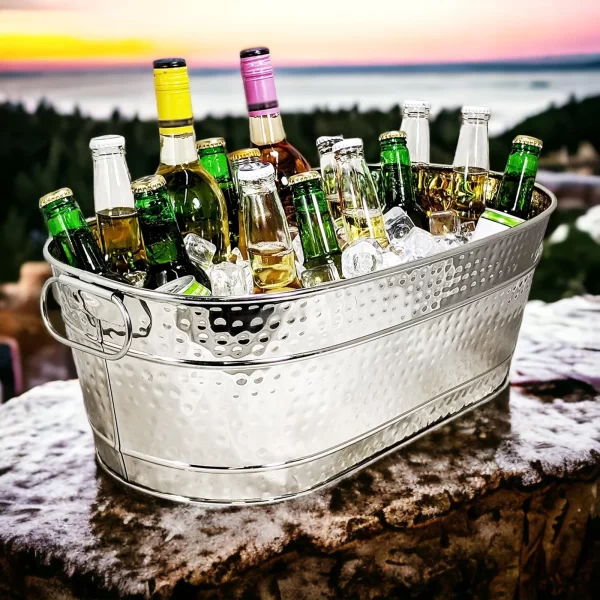 15L Elliptical Ice Bucket Bar KTV Universal Long Galvanized Oval Tub Classic Oval Ice Bucket for Chilling Beer Portable Outdoor