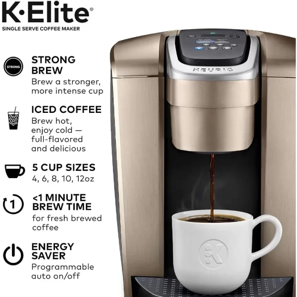 2023 New Keurig K-Elite Single Serve K-Cup Pod Coffee Maker, Brushed Gold - Image 2