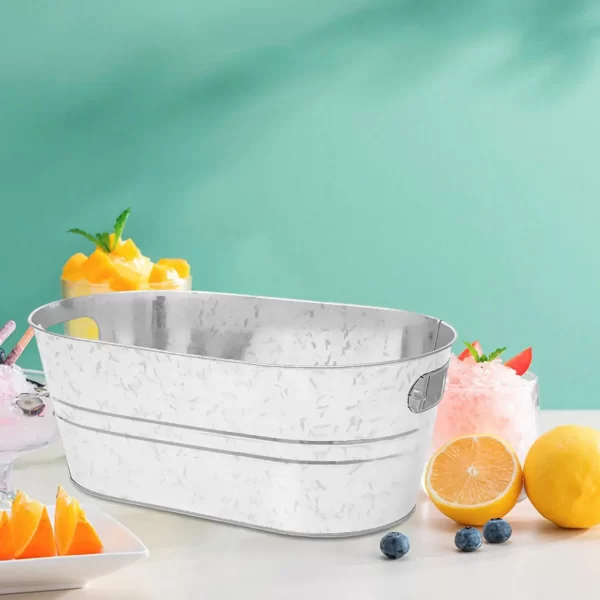 15L Elliptical Ice Bucket Bar KTV Universal Long Galvanized Oval Tub Classic Oval Ice Bucket for Chilling Beer Portable Outdoor - Image 3