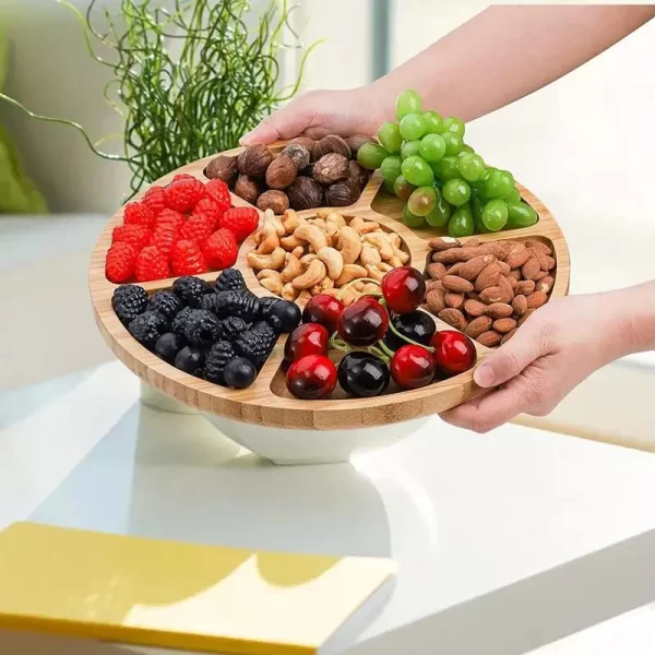 Bamboo Nuts Storage Platter Tray Bamboo Fruit Tray With 5 Compartments Fit For Serving Dishes Serving Platters Chip And Dip - Image 3
