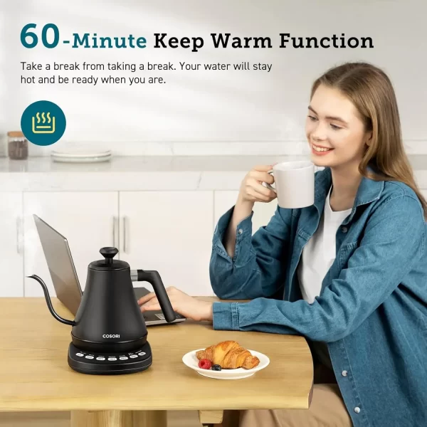 Electric Gooseneck Kettle with 5 Temperature Control Presets, Pour Over Kettle for Coffee & Tea, Hot Water Boiler, 100% S - Image 5
