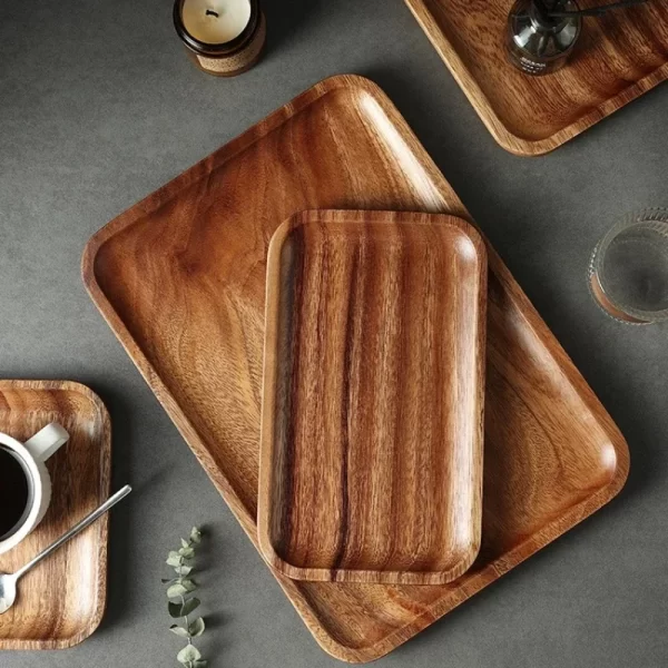 Japanese Wooden Tray, Acacia Rectangular Solid Wood Dining Plate, Kitchen Accessories, Coffee, Dessert, Tea Storage Tray - Image 4