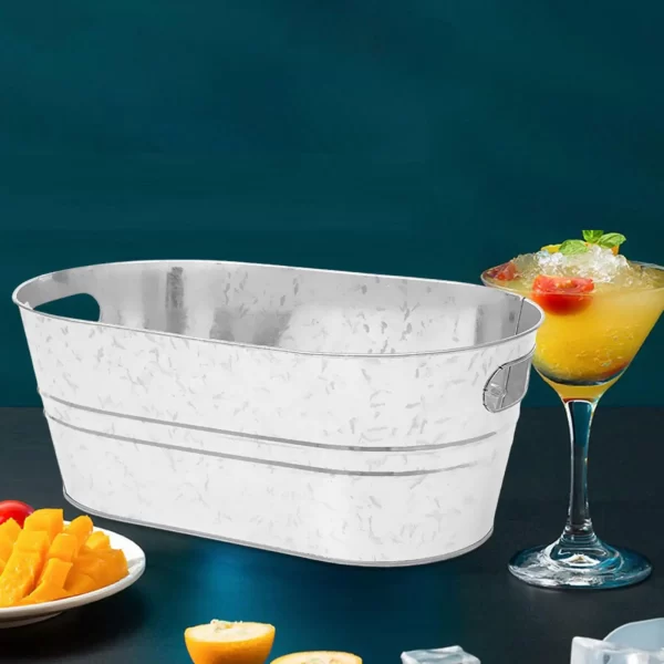 15L Elliptical Ice Bucket Bar KTV Universal Long Galvanized Oval Tub Classic Oval Ice Bucket for Chilling Beer Portable Outdoor - Image 4