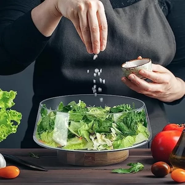 Extra Large Glass Salad Bowl Set - Salad Bowls for Party with Acacia Wood Base and Salad Serving Utensils - Elegant and Practic - Image 6