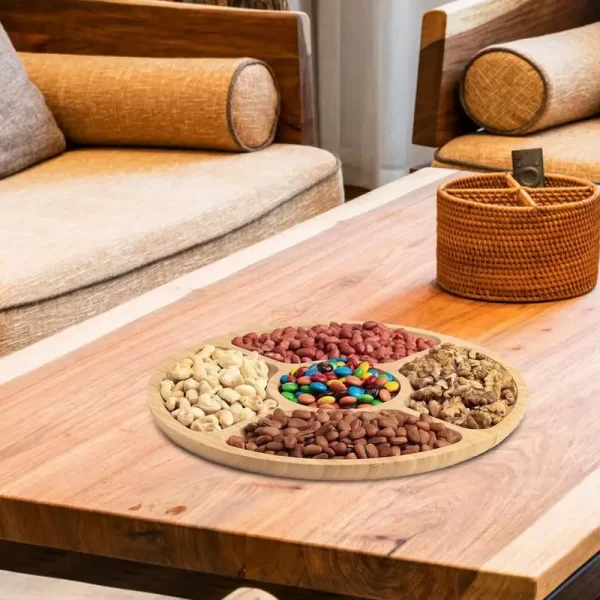 Bamboo Nuts Storage Platter Tray Bamboo Fruit Tray With 5 Compartments Fit For Serving Dishes Serving Platters Chip And Dip - Image 4