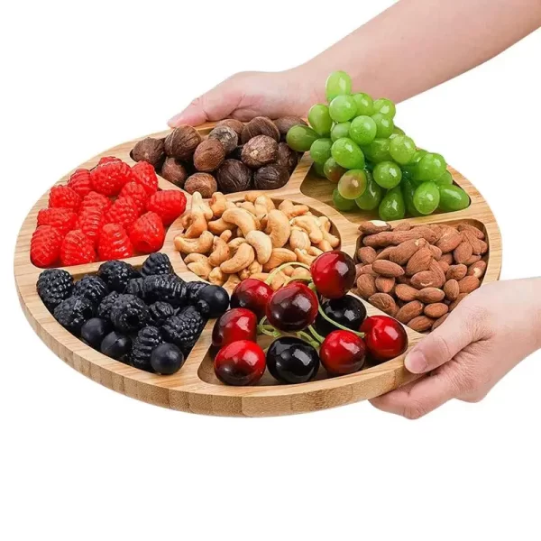 Bamboo Nuts Storage Platter Tray Bamboo Fruit Tray With 5 Compartments Fit For Serving Dishes Serving Platters Chip And Dip
