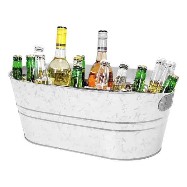 15L Elliptical Ice Bucket Bar KTV Universal Long Galvanized Oval Tub Classic Oval Ice Bucket for Chilling Beer Portable Outdoor - Image 2