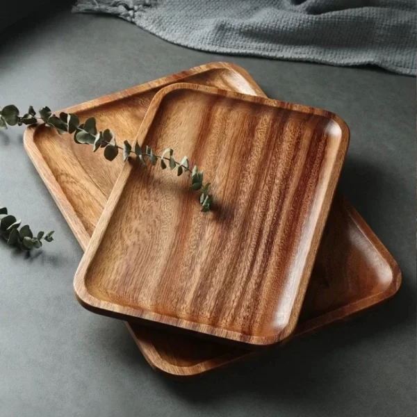Japanese Wooden Tray, Acacia Rectangular Solid Wood Dining Plate, Kitchen Accessories, Coffee, Dessert, Tea Storage Tray - Image 5