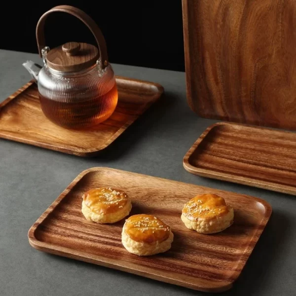 Japanese Wooden Tray, Acacia Rectangular Solid Wood Dining Plate, Kitchen Accessories, Coffee, Dessert, Tea Storage Tray - Image 3