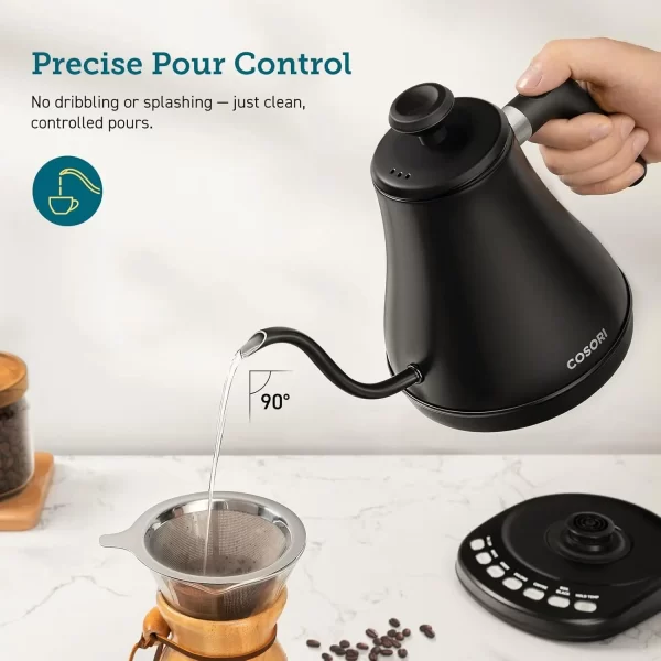 Electric Gooseneck Kettle with 5 Temperature Control Presets, Pour Over Kettle for Coffee & Tea, Hot Water Boiler, 100% S - Image 3