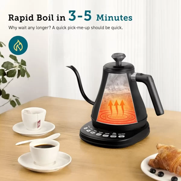 Electric Gooseneck Kettle with 5 Temperature Control Presets, Pour Over Kettle for Coffee & Tea, Hot Water Boiler, 100% S - Image 4