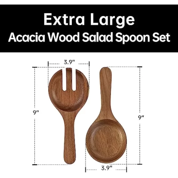 Extra Large Glass Salad Bowl Set - Salad Bowls for Party with Acacia Wood Base and Salad Serving Utensils - Elegant and Practic - Image 3