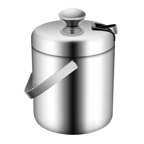 1.3L/4.9 Gal Ice Bucket W/ Lid and Tongs 304 Double Wall Stainless Steel Ice Containerwith Built-in Ice Tong and Strainer - Image 5