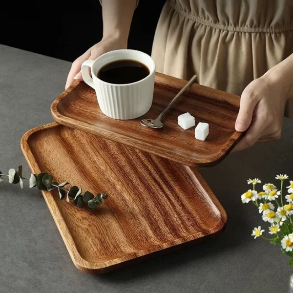 Japanese Wooden Tray, Acacia Rectangular Solid Wood Dining Plate, Kitchen Accessories, Coffee, Dessert, Tea Storage Tray