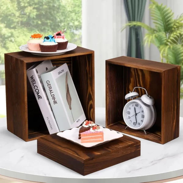 6-piece wooden stand display stand square buffet stand for party country style cupcake stand wooden display crate - Image 3