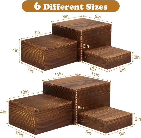 6-piece wooden stand display stand square buffet stand for party country style cupcake stand wooden display crate - Image 2