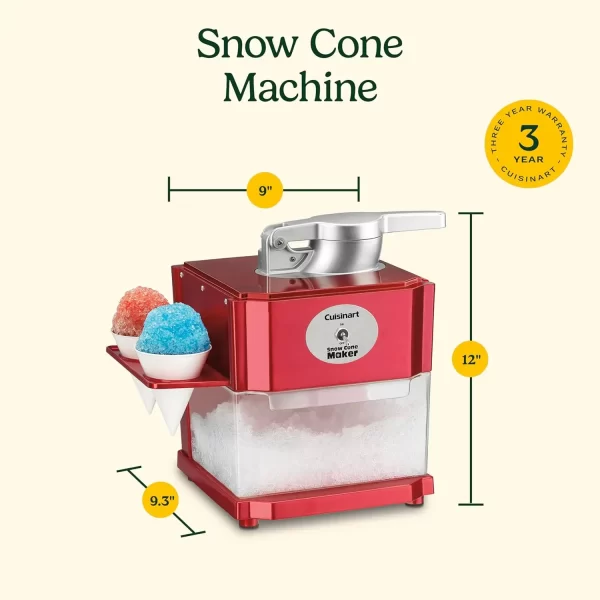 Snow Cone Machine - Makes 5 Icy Cones for Slushies & Frozen Drinks - Includes Reusable & Paper Cones, Red, SCM-10P1 - Image 6