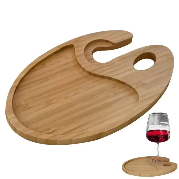 Wine Appetizer Plates Small Cheese Board Cocktail Plates with Glass Holder 8.5X5.25Inch Pine Wood Buffet Plates Small Cheese - Image 5