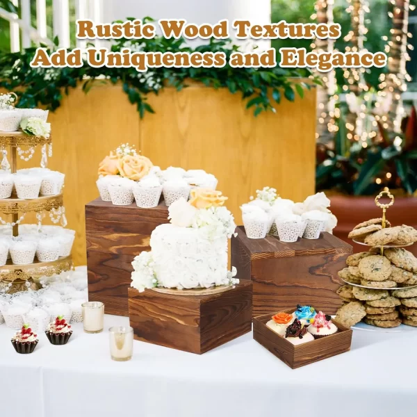 6-piece wooden stand display stand square buffet stand for party country style cupcake stand wooden display crate - Image 6