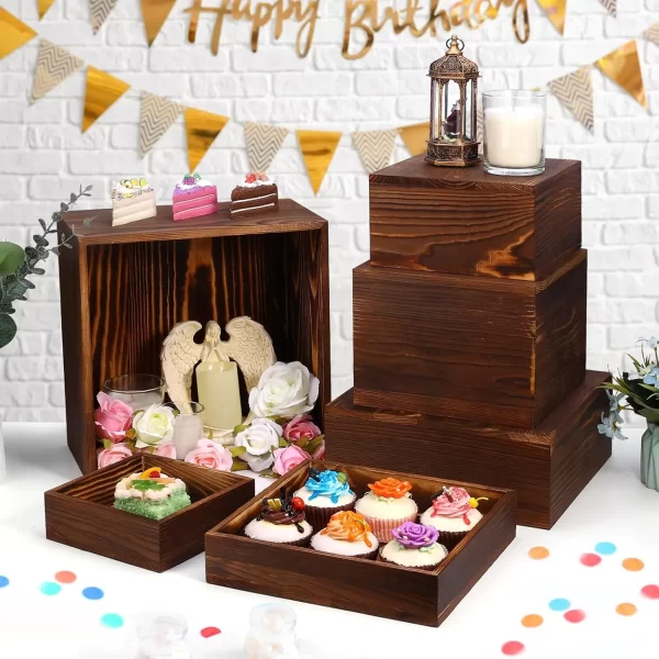 6-piece wooden stand display stand square buffet stand for party country style cupcake stand wooden display crate - Image 5