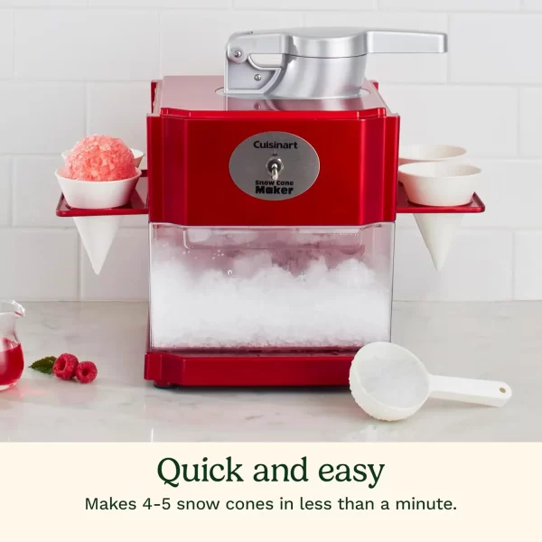 Snow Cone Machine - Makes 5 Icy Cones for Slushies & Frozen Drinks - Includes Reusable & Paper Cones, Red, SCM-10P1 - Image 2