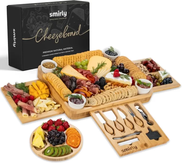 Smirly Charcuterie Boards Gift Set: Charcuterie Board Set, Bamboo Cheese Board Set - House Warming Gifts New Home, Wedding