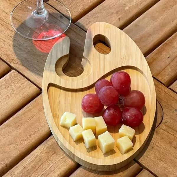 Wine Appetizer Plates Small Cheese Board Cocktail Plates with Glass Holder 8.5X5.25Inch Pine Wood Buffet Plates Small Cheese - Image 2