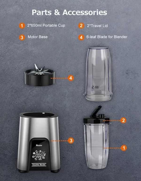 Personal Blender 1000W Smoothie Blender for Shakes and Smoothies, for Kitchen, 2*23oz+10oz Blender Cups - Image 4