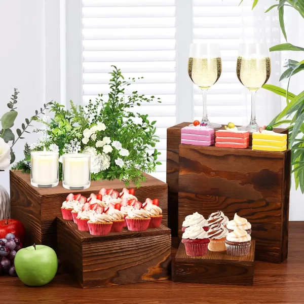 6-piece wooden stand display stand square buffet stand for party country style cupcake stand wooden display crate - Image 4