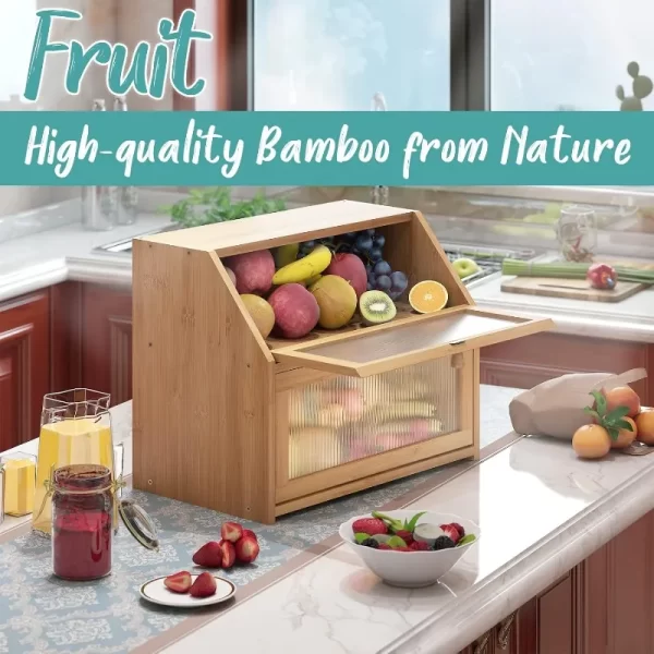 Bread Box for Kitchen Counter, Large Bamboo Wood Double Layer Bread Box, Wooden Bread Storage Capacity - Image 5