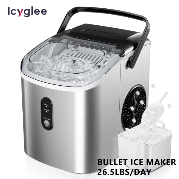 ICYGLEE Portable Ice Maker Machine 26.5lbs/Day 9 Cubes in 6 Mins with Auto-Cleaning Basket and Scoop for Kitchen Office Party