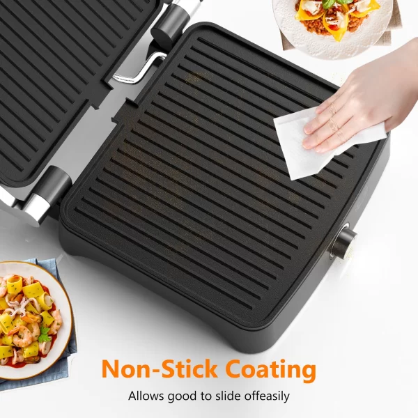 Panini Press Grill Indoor Sandwich Maker with Temperature Setting, 4 Slice Non-stick Grill, Opens 180 Degrees, 1200 W - Image 5