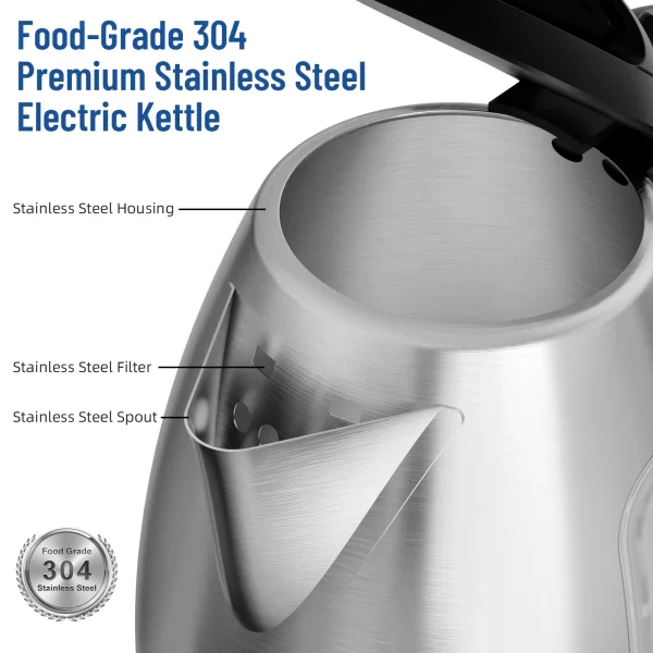 Stainless Steel Electric Kettle, 1.8 Liter Tea Kettle Electric & Hot Water Kettle, 1500W Fast Boil with LED Light, Auto Shut-Off - Image 2