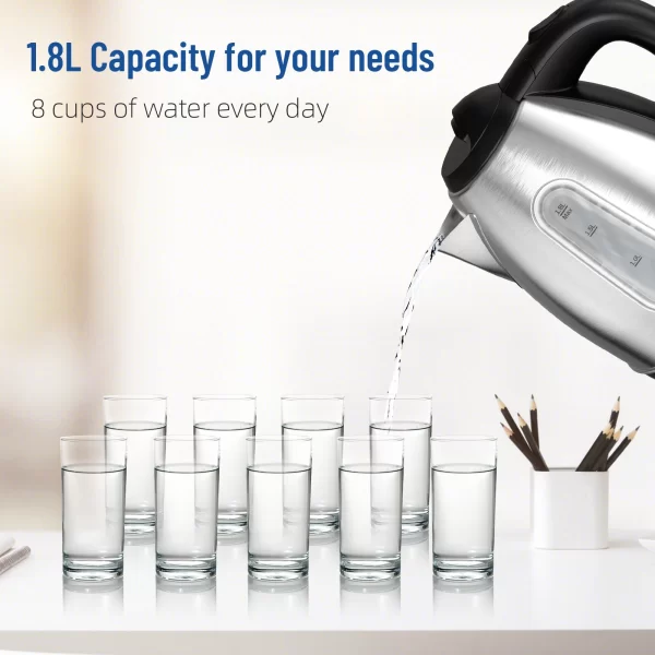 Stainless Steel Electric Kettle, 1.8 Liter Tea Kettle Electric & Hot Water Kettle, 1500W Fast Boil with LED Light, Auto Shut-Off - Image 3