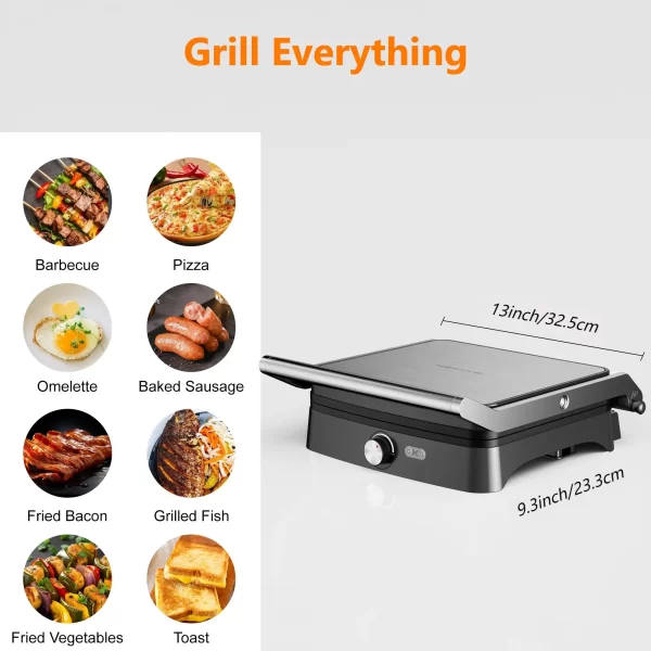 Panini Press Grill Indoor Sandwich Maker with Temperature Setting, 4 Slice Non-stick Grill, Opens 180 Degrees, 1200 W - Image 6