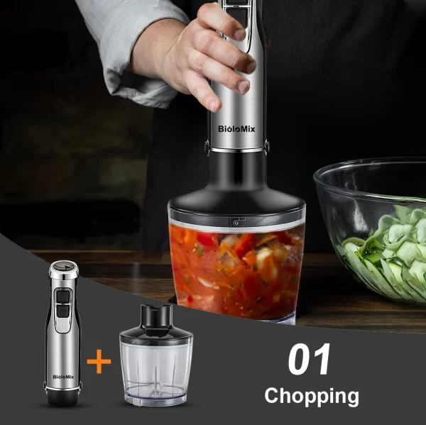 BioloMix 4 in 1 High Power 1200W Immersion Hand Stick Blender Mixer Includes Chopper and Smoothie Cup Stainless Steel Ice Blades - Image 3