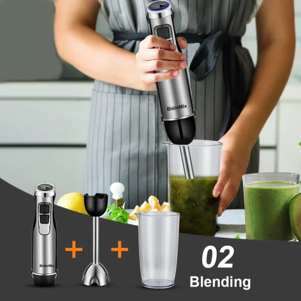 BioloMix 4 in 1 High Power 1200W Immersion Hand Stick Blender Mixer Includes Chopper and Smoothie Cup Stainless Steel Ice Blades - Image 4