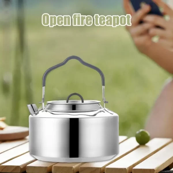 Portable Stainless Steel Tea Kettle Outdoor Camping Teapot Kettle Coffee Pot 1.2L Capacity Water Kettle Hiking Picnic Tableware - Image 2