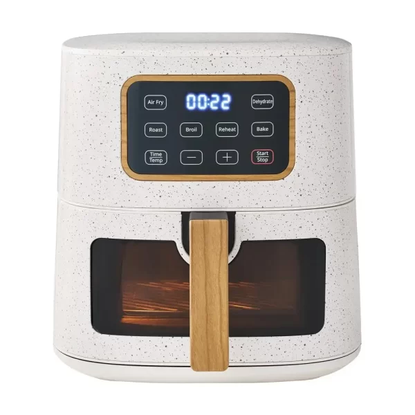 Digital Touch Air Fryer 5.8 Qt 6-in-1 1500W Power See-View Window Stainless Steel Linen Speckle Eco-Friendly Non-Stick Tray