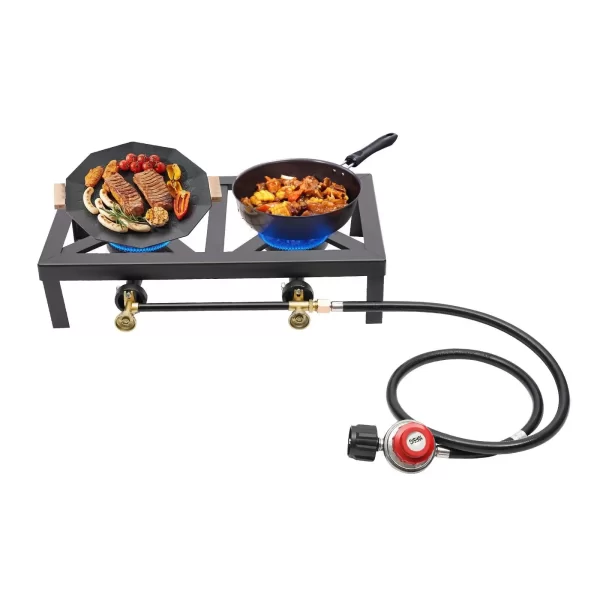 Cast Iron Double Burner Portable Outdoor Camp Stove Propane Gas LPG BBQ Cooker - Image 6