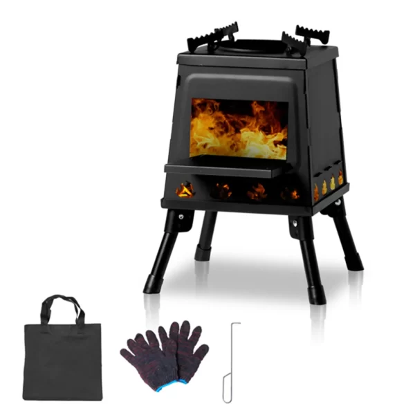 Portable Windproof Outdoor Fire Wood Heater with Burner Stove Bin for Camping Tent