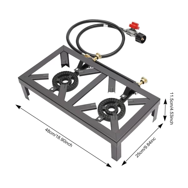 Cast Iron Double Burner Portable Outdoor Camp Stove Propane Gas LPG BBQ Cooker - Image 2