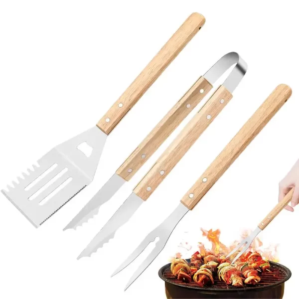 3PCS Barbecue Utensil BBQ Tools Set Stainless Steel Fork Shovel Clamp Grill Utensils Set Outdoor Camping Cooking Accessories