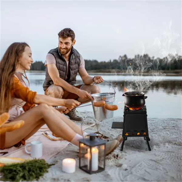 Portable Windproof Outdoor Fire Wood Heater with Burner Stove Bin for Camping Tent - Image 4