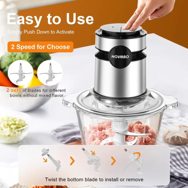 500W Electric Food Processor, Glass Bowl Multifunctional Vegetable Food Chopper, Kitchen Utensils - Image 5