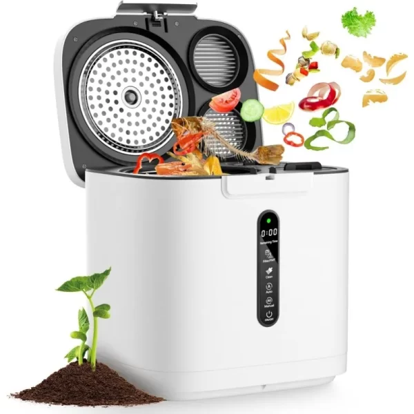 Electric Composter for Kitchen, Smart Compost Bin Outdoor/Indoor, Odorless/Auto-Cleaning/ 3 Modes/Intelligent LED Display