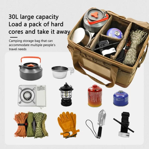 30L Camping Cooking Utensil Organizer Large Capacity Car Trunk Storage Bag Detachable Multifunctional Camping Stove Storage Case - Image 5